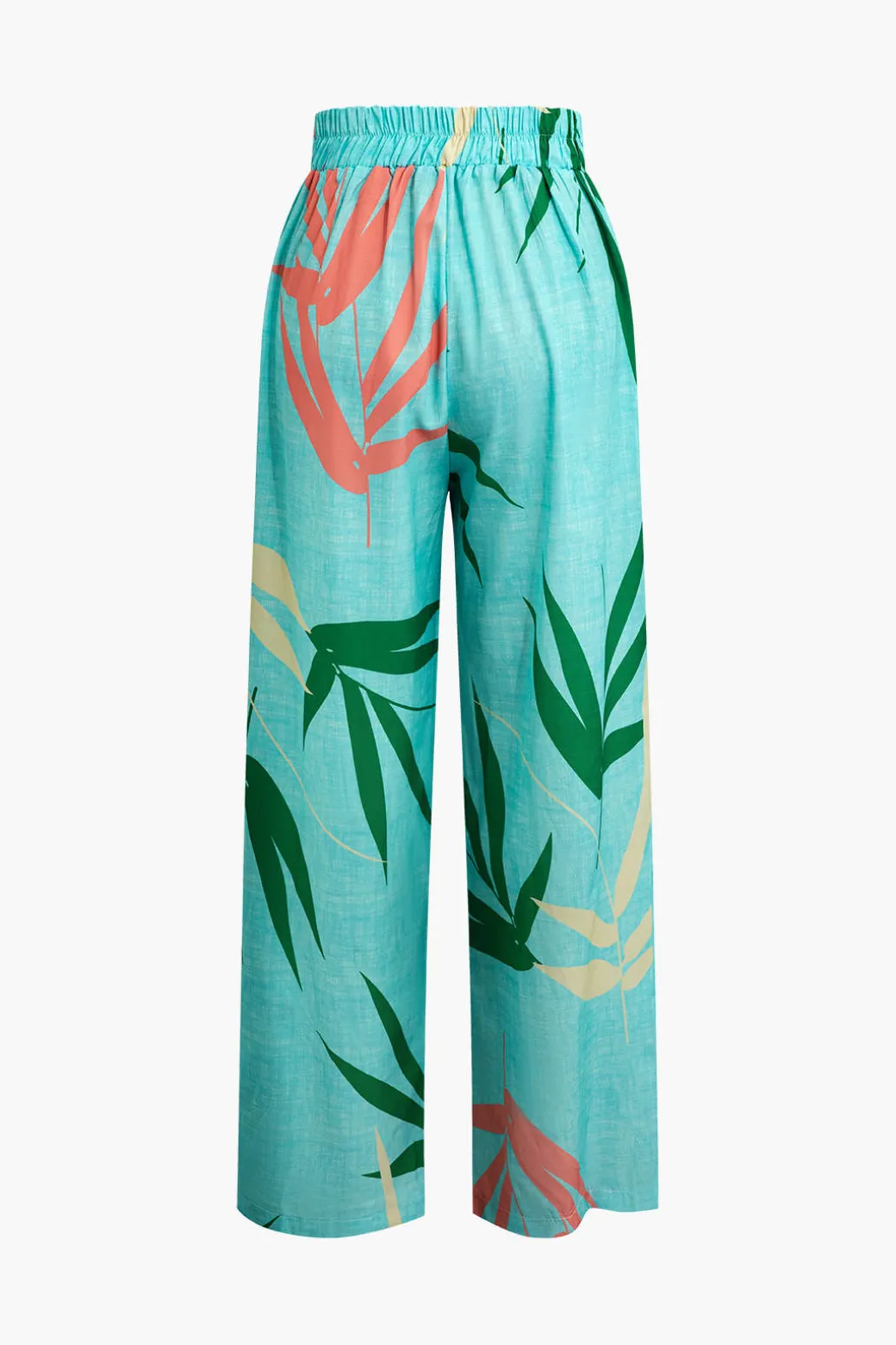 Bamboo Leaf Print Knot Cami Top And Pants Set