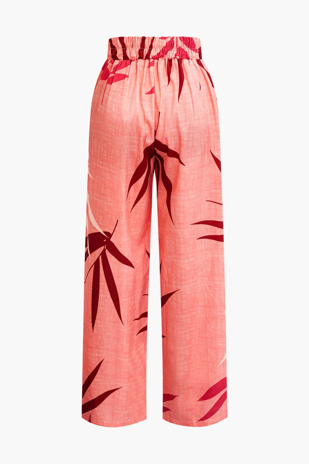 Bamboo Leaf Print Knot Cami Top And Pants Set