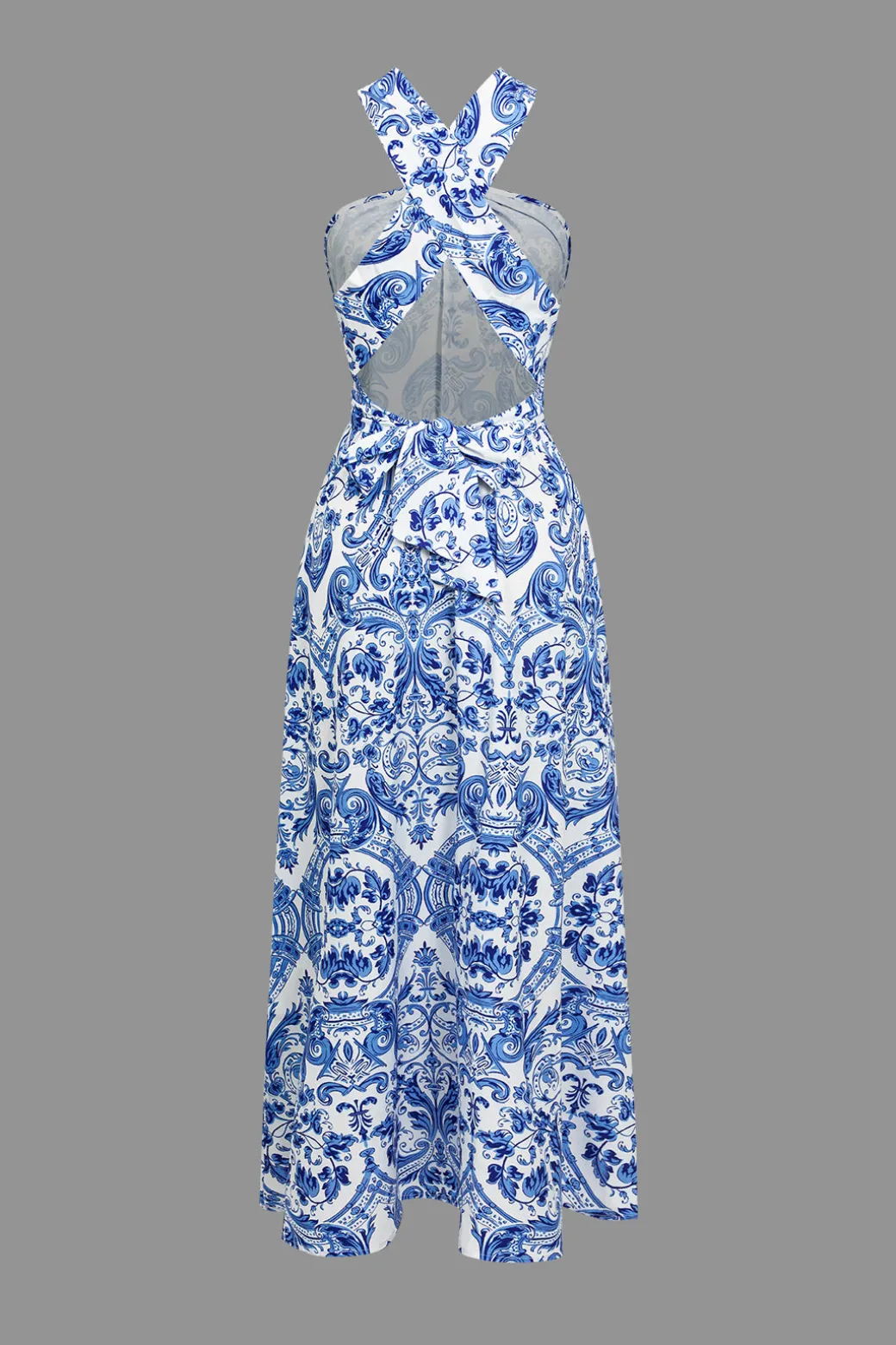 Baroque Print Cross Cut Out Maxi Dress