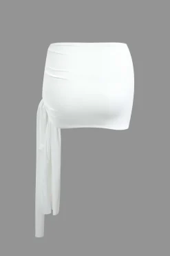 Basic Asymmetrical Ruched Crop Top And Tie Mini Skirt Set