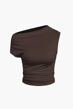 Basic Asymmetrical Ruched Crop Top And Tie Mini Skirt Set