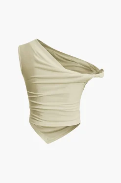 Basic Asymmetrical Twist Ruched T-shirt