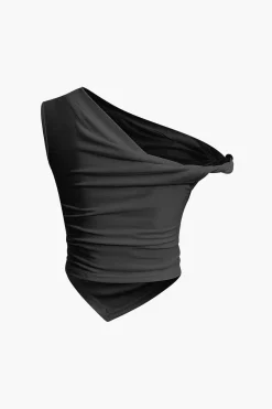 Basic Asymmetrical Twist Ruched T-shirt