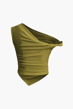 Basic Asymmetrical Twist Ruched T-shirt