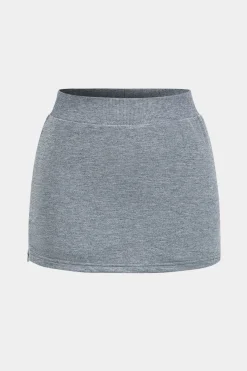 Basic Asymmetry Long Sleeve Top And Skirt Set
