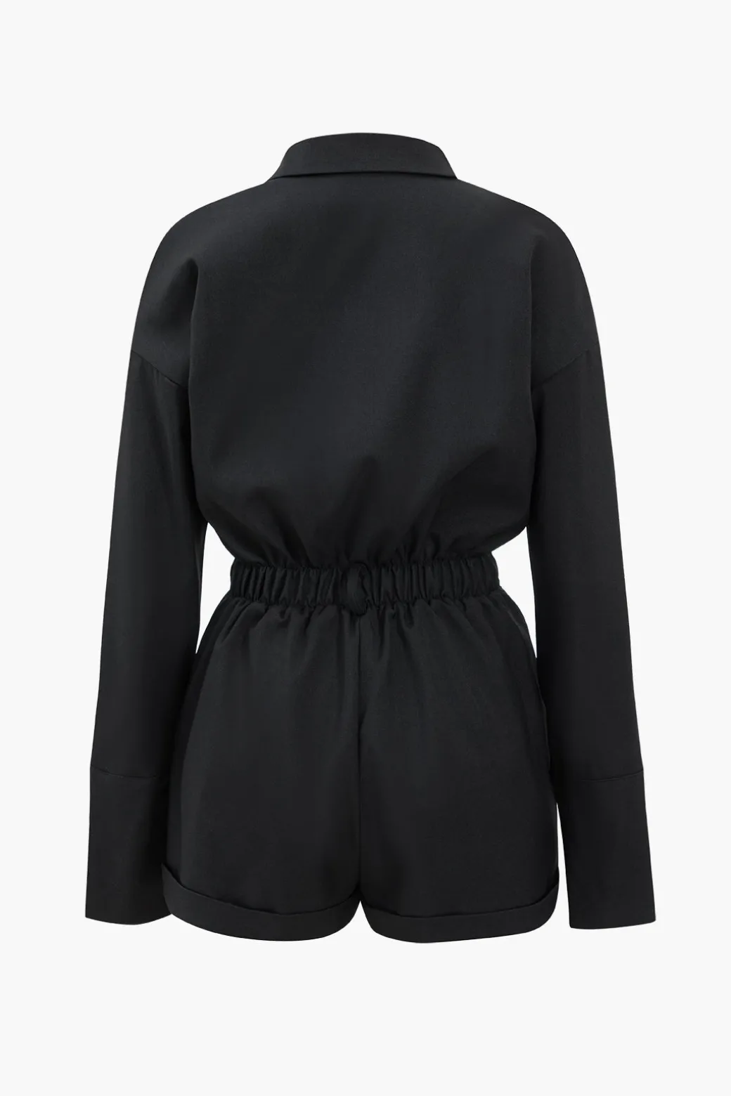 Basic Button-Front Pocket Long Sleeve Romper