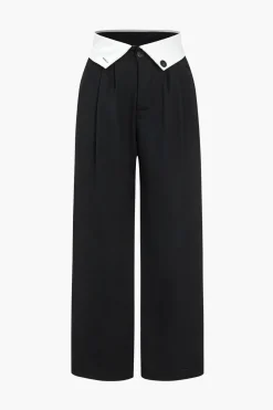 Basic Contrast High Waist Wide Leg Trousers