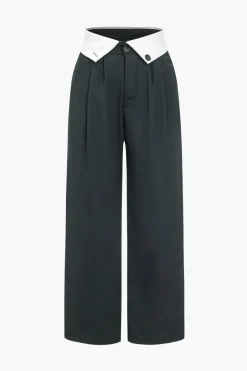 Basic Contrast High Waist Wide Leg Trousers