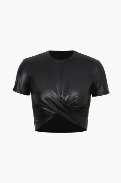 Basic Faux Leather Cropped Tee