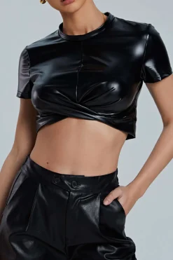 Basic Faux Leather Cropped Tee