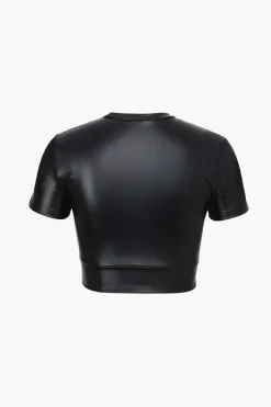 Basic Faux Leather Cropped Tee