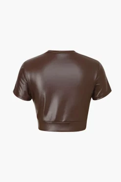 Basic Faux Leather Cropped Tee