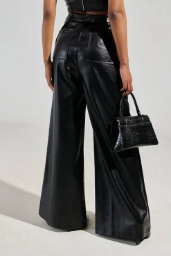 Basic Faux Leather High-Waist Trousers