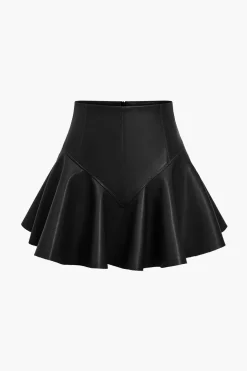 Basic Faux Leather Pleated Mini Skirt