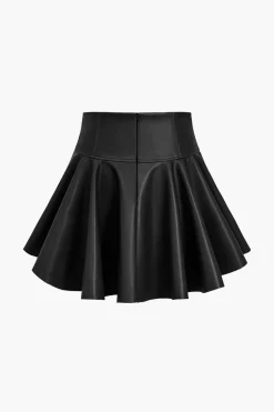 Basic Faux Leather Pleated Mini Skirt
