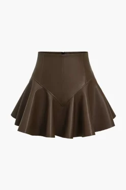 Basic Faux Leather Pleated Mini Skirt