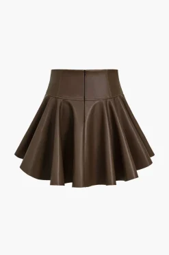 Basic Faux Leather Pleated Mini Skirt