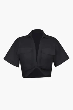 Basic Flap Pocket Twist Hem Shirt