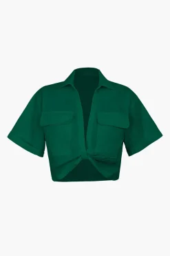 Basic Flap Pocket Twist Hem Shirt