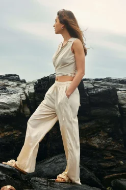 Basic Linen Drawstring Wide Leg Pants