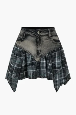 Basic Patchwork Print Denim Skirt