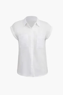 Basic Rolled Cuff Knotted Hem Shirt