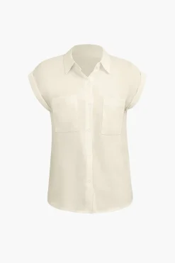 Basic Rolled Cuff Knotted Hem Shirt
