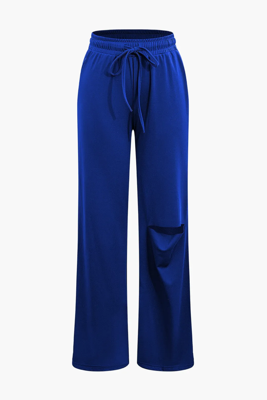Basic Round Neck Sleeveless Bodysuit And Ripped Drawstring Straight Leg Pants Set