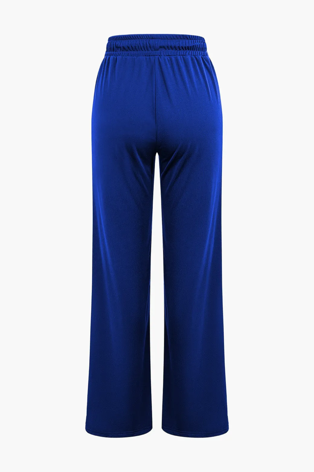 Basic Round Neck Sleeveless Bodysuit And Ripped Drawstring Straight Leg Pants Set