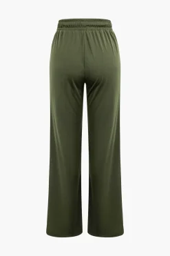 Basic Round Neck Sleeveless Bodysuit And Ripped Drawstring Straight Leg Pants Set