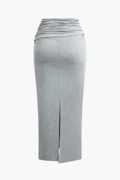 Basic Ruched Sleeveless Top And Slit Maxi Skirt Set
