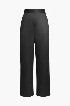 Basic Satin High Waisted Straight Leg Trousers