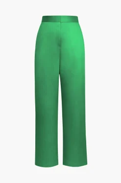 Basic Satin High Waisted Straight Leg Trousers