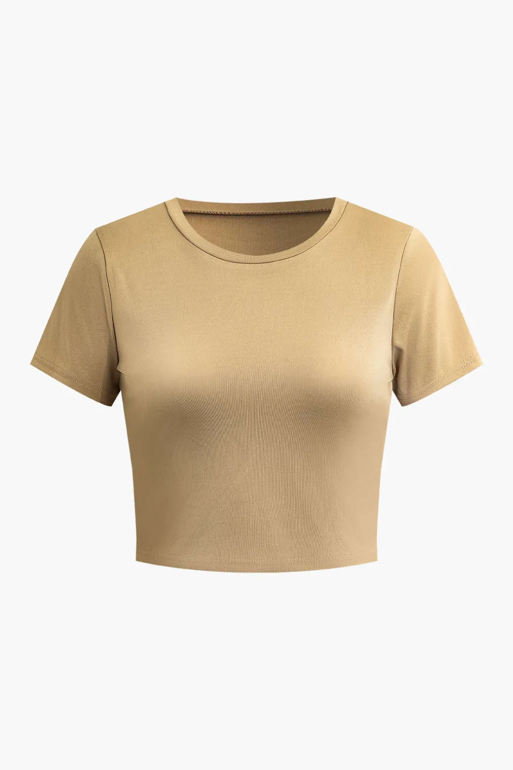 Basic Solid Crop T-shirt And Pleated High Waist Wide Leg Pants Set