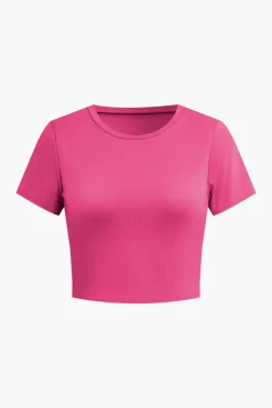 Basic Solid Crop T-shirt And Pleated High Waist Wide Leg Pants Set
