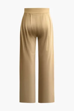 Basic Solid Crop T-shirt And Pleated High Waist Wide Leg Pants Set