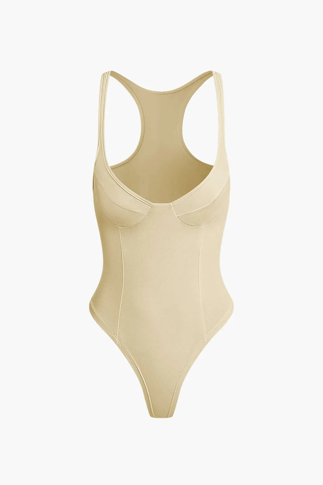 Basic Solid Deep-V Neck Bustier Bodysuit