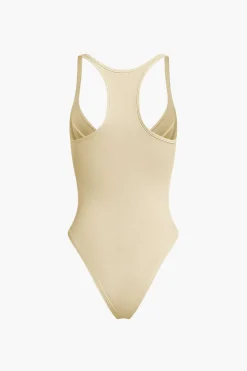 Basic Solid Deep-V Neck Bustier Bodysuit