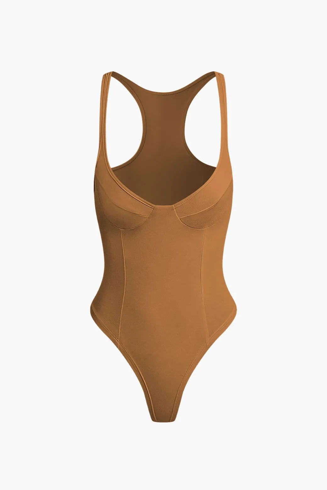 Basic Solid Deep-V Neck Bustier Bodysuit