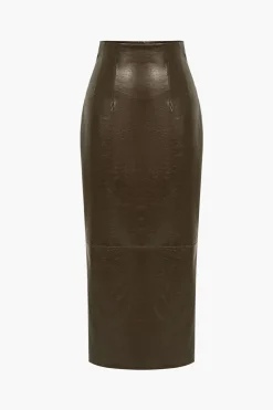Basic Solid Faux Leather Midi Skirt