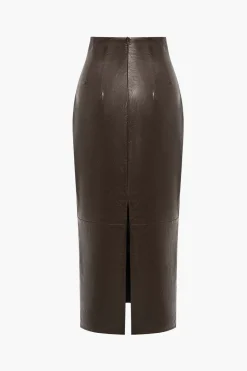 Basic Solid Faux Leather Midi Skirt