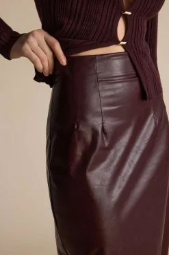 Basic Solid Faux Leather Midi Skirt
