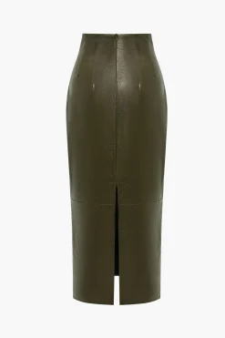Basic Solid Faux Leather Midi Skirt