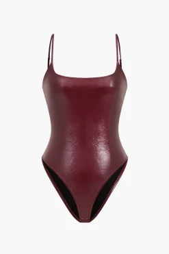 Basic Solid Faux Leather Bodysuit