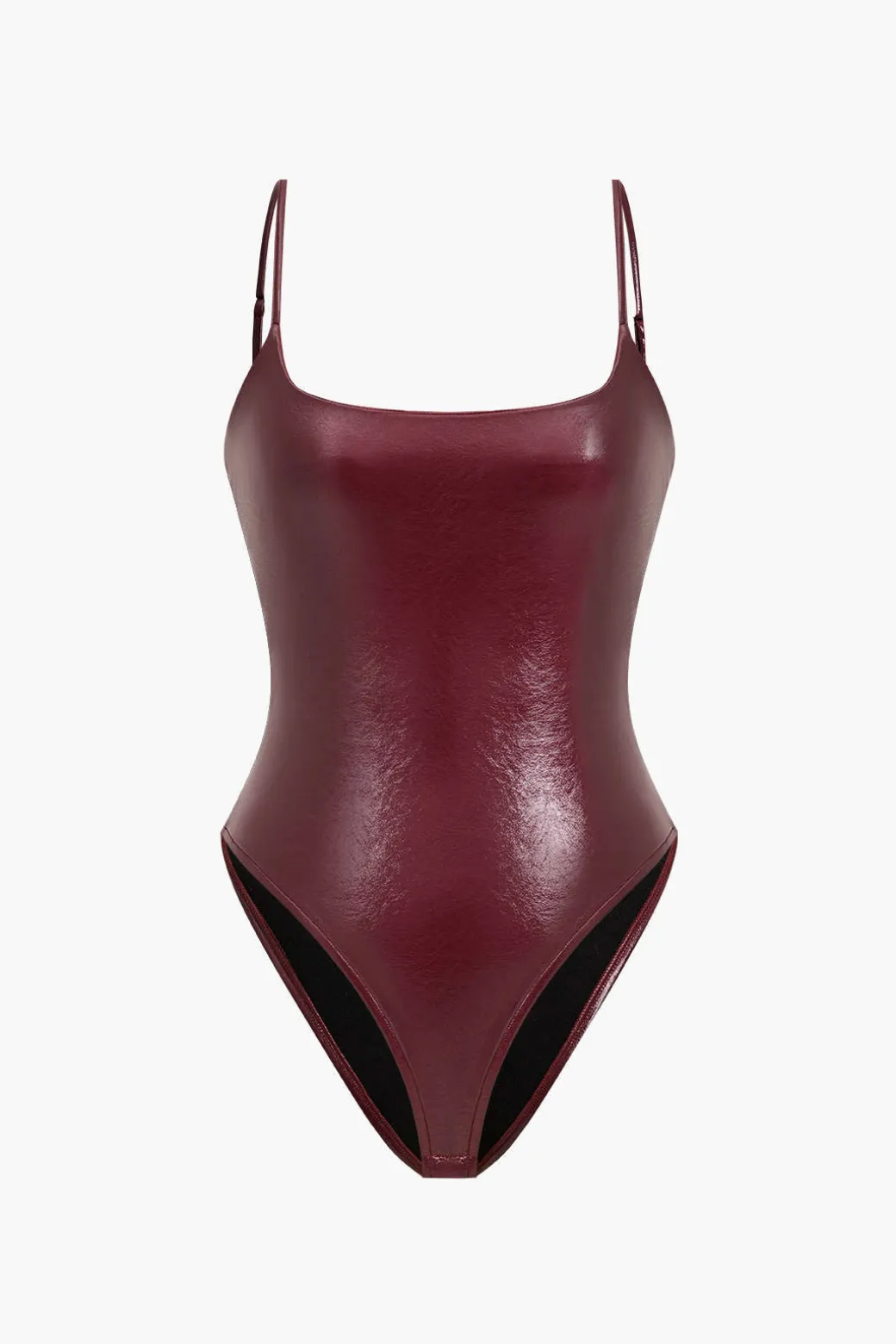 Basic Solid Faux Leather Bodysuit