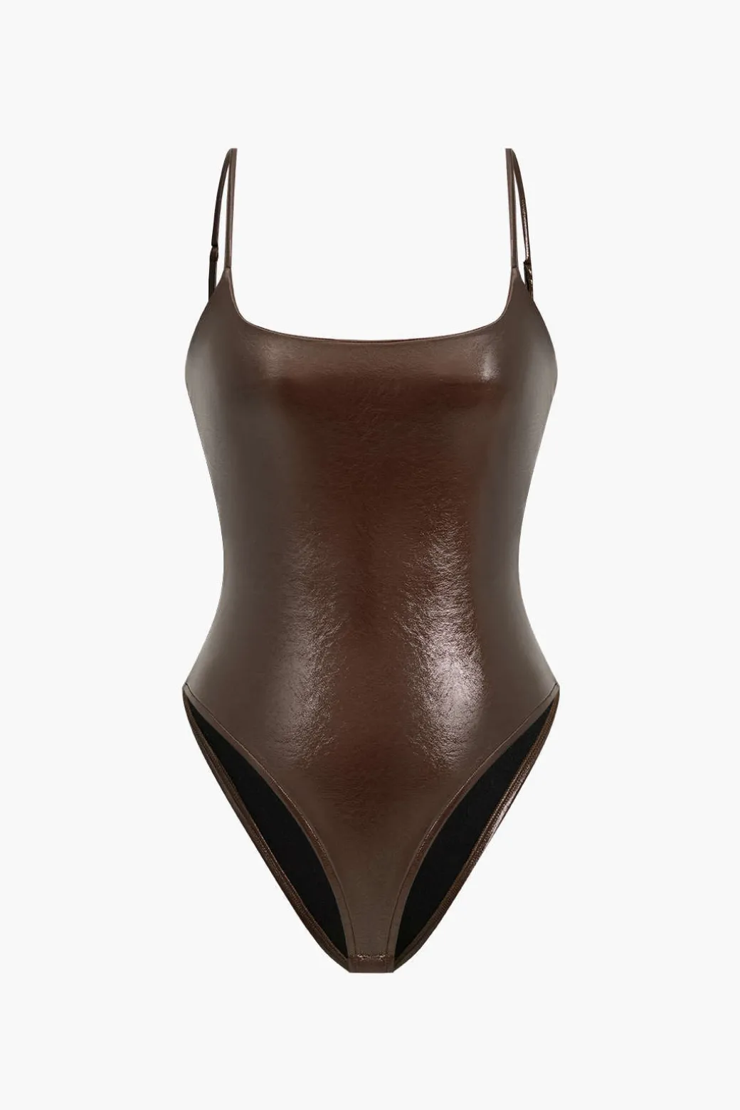 Basic Solid Faux Leather Bodysuit