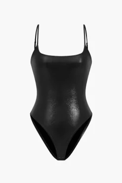 Basic Solid Faux Leather Bodysuit