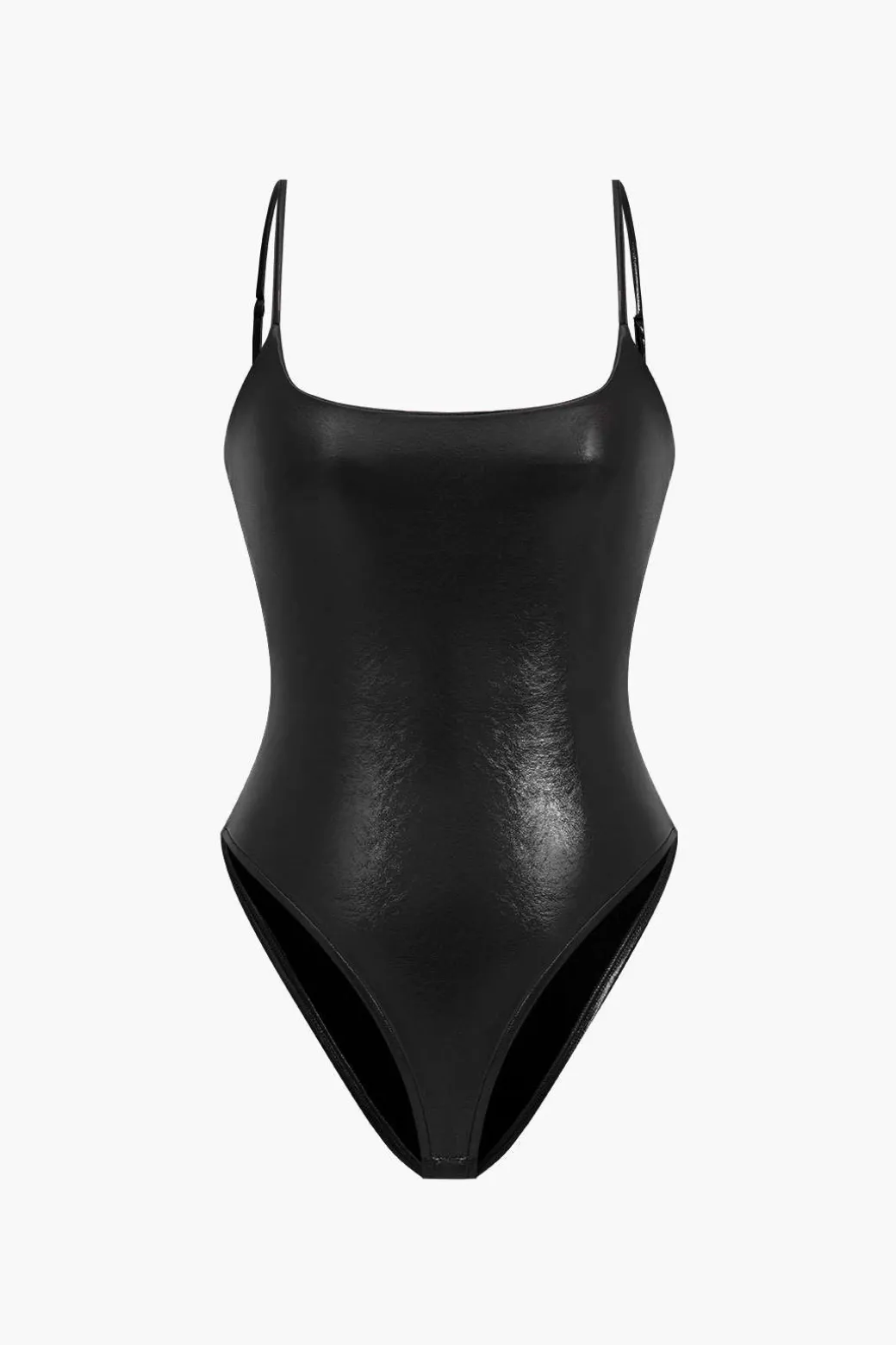 Basic Solid Faux Leather Bodysuit