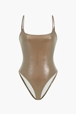 Basic Solid Faux Leather Bodysuit
