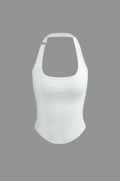 Basic Solid Halter Curved Hem Tank Top